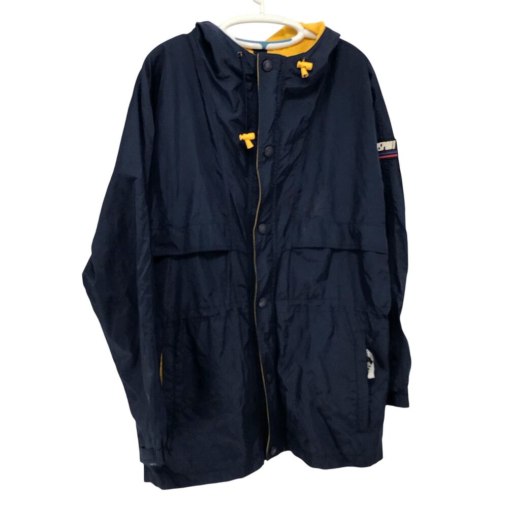 Izod Sport Vintage Navy Yellow Windbreaker Rain Jacket Mens M